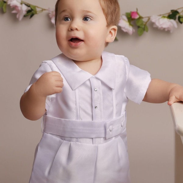 Baby Boy Christening All in one outfit Suit and Hat White or Ivory Shoes can be added