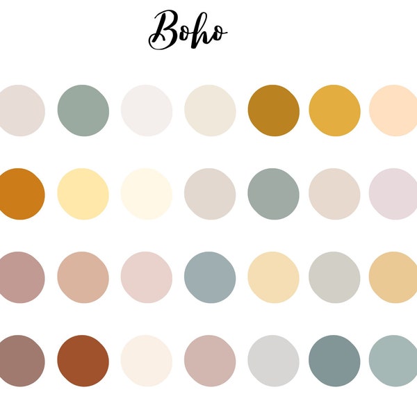 Palette de couleurs de Boho| Codes de couleur hexadécimales les plus populaires | 28 couleurs tendance| Boho Illustration numérique