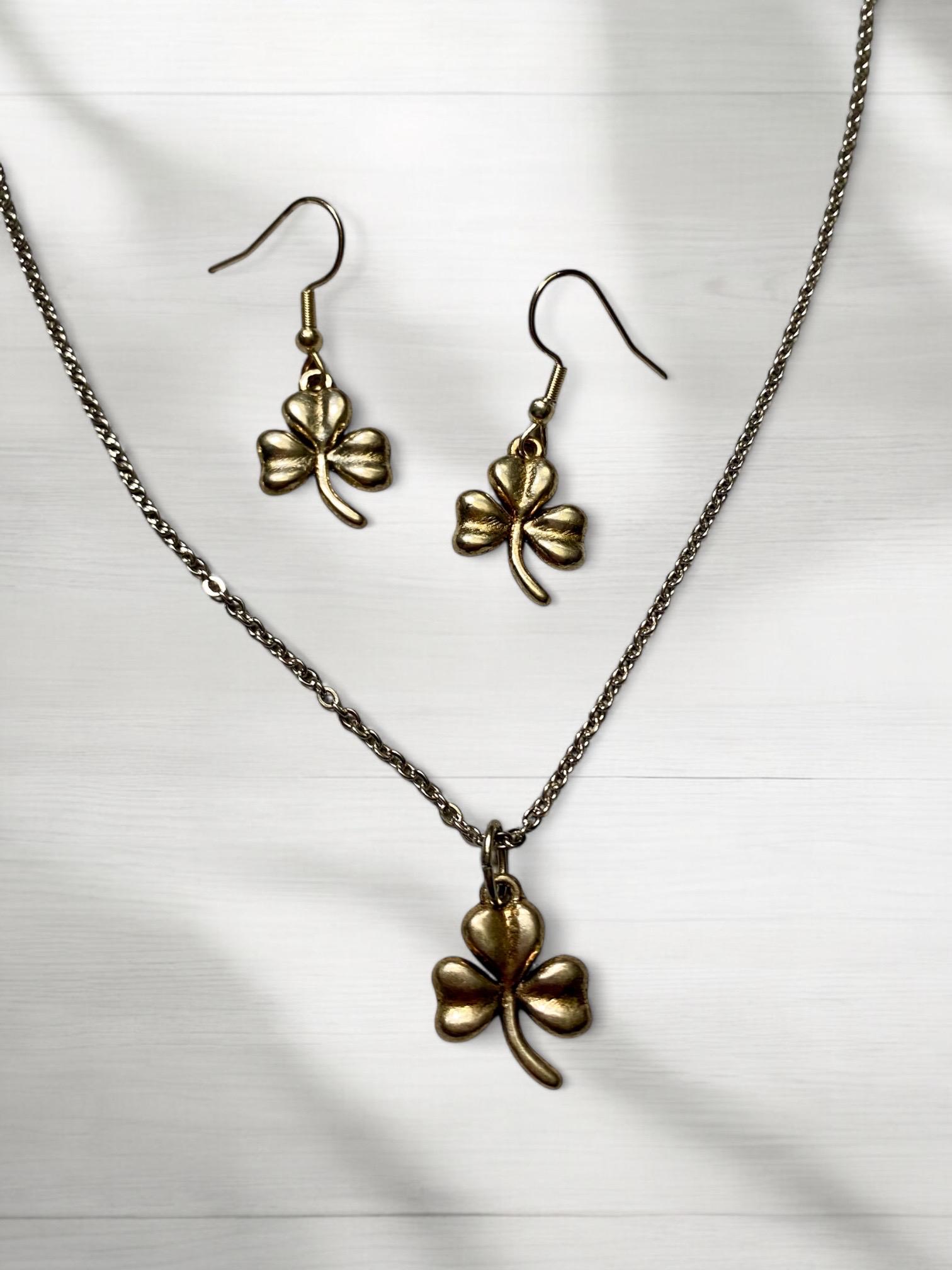 St. Patrick's Day Clover Dangle Earrings - Gold Plated, Lucky Charm Jewelry For Women