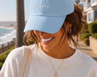 Salty Embroidered Dad Hat | Coastal Beach Baseball Cap | Minimal Summer Hat | Lake & Beach Vacation Style
