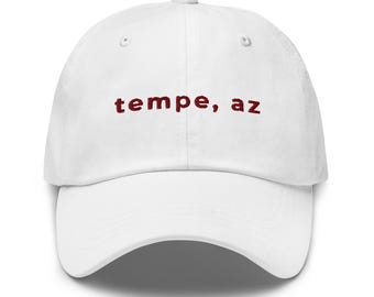 tempe arizona-hatt • broderad svart pappahatt • minimalistisk stadskeps rödbrun söm