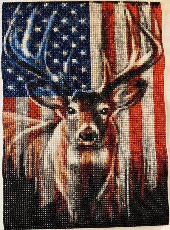 Completed-america Flag Deer 5D DIY Diamond no Frame 
