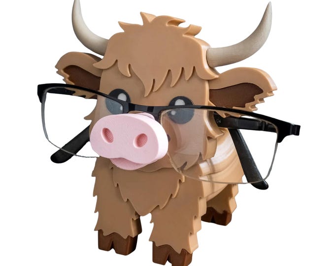 Featured listing image: Highland Cow Glasses Holder – Farmhouse Desk Organiser with Storage