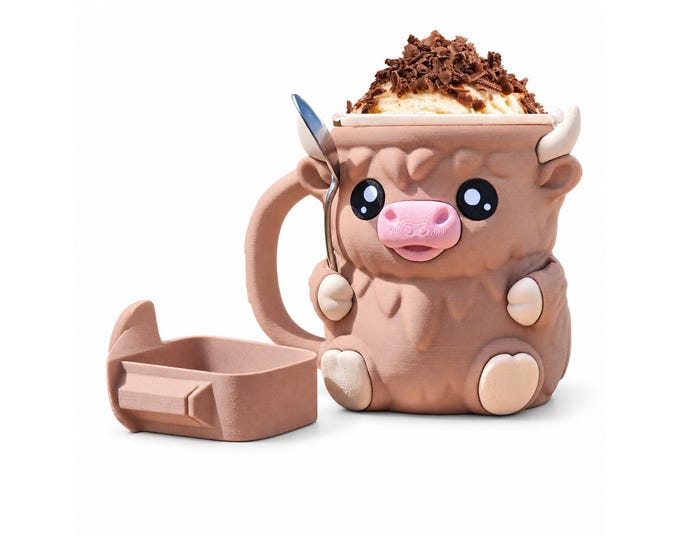 Featured listing image: Highland Cow Ice Cream Pint Holder – Novelty Kitchen Decor