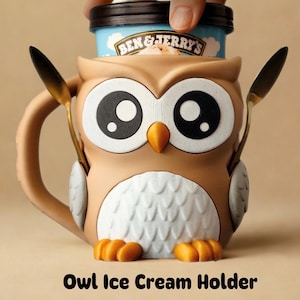 Eulen-Eiscreme-Halter, personalisierte lustige Küchendekoration, niedliches Tiergeschenk, passt Ben & Jerry&#39;s Haagen-Dazs, schrulliges Sofadekor