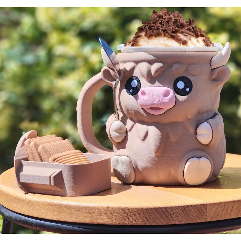 Ferdinand Highland Cow mug, quirky kitchen decor, kawaii gift with spoon slot, unique coffee lover gift for holidays