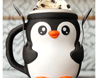 Penguin Ice Cream Pint Holder, Personalized Novelty Kitchen Decor