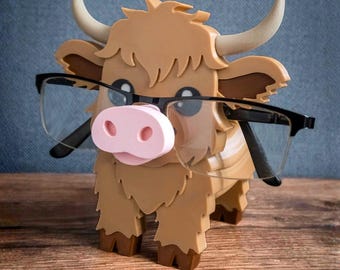Highland Cow Glasses Holder – Farmhouse Desk Organizer with Storage