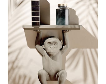 Monkey Wall Shelf, Eclectic Home Decor, Animal Wall Art