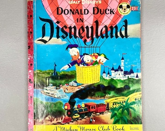 Vintage 1955 “B” Little Golden Book “Donald Duck in Disneyland” Walt Disney’s, Hardcover Paper Children’s Literature, Collector Gift Idea.