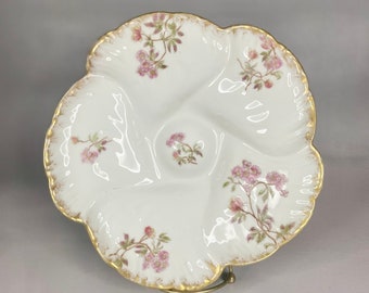 アンティーク リモージュ フランス デポーズ プレート：ピンク＆ブルー