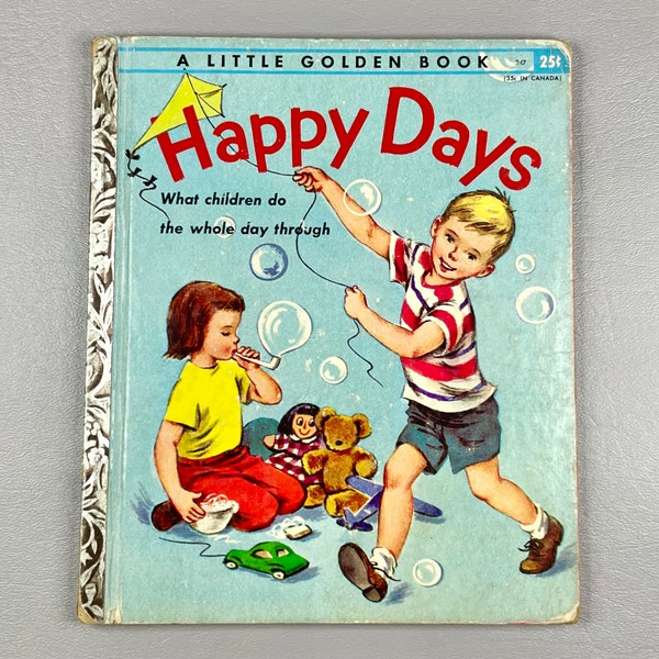 Vintage 1955 Little Golden Book “Happy Days What Kids Do All Day Long”, Hardcover Paper Children’s Literature, Collector Gift Idea.