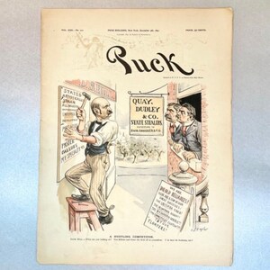 Antique 1891 Puck Paper Magazine December, Political Posters in Journal, Over 100 years Item, Rare Collectible Gift for Friend.