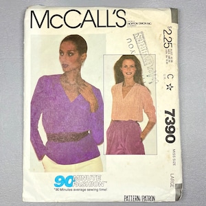 Vintage 1981 McCall's sömnadsmönster 7390: V-ringad blus, storlek L (18-20)
