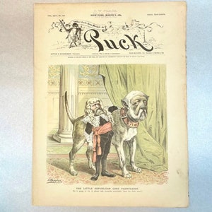 Antique 1889 Puck Paper Magazine March,  Political Posters Journal, Over 100 years Item, Rare Collectible Gift for Friend.