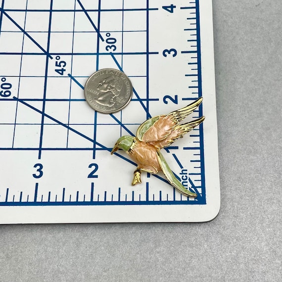 Ancienne Broche Miniature Peinte - Décor D'oiseau, Médaillon Métal Doré, Occasion