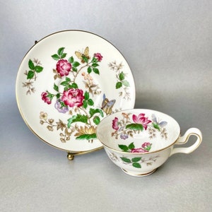 Vintage Wedgwood Charnwood  TeaCup and Saucer Set, England Bone China Pink Rose Cup and Saucer, MidCentury Tea Cup Set, Collectors Gift Idea