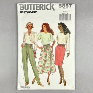 Vintage 1991 Butterick # 5857 Sewing Cut Pattern, Size 18 20 22, Womans Petite Skirt and Pants, 1990s Style.