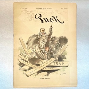 Antique 1892 Puck Paper Magazine July, Political Posters Journal, Over 100 years Item, Rare Collectible Gift for Friend.
