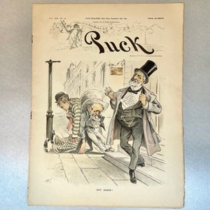 Antique 1891 Puck Paper Magazine December, Political Posters in Journal, Over 100 years Item, Rare Collectible Gift for Friend.