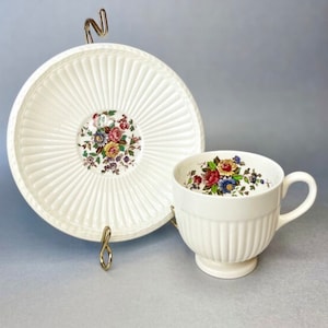 Vintage Wedgwood Edme Conway Espresso Cup and Saucer: Bone China Floral Bouquet