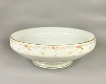 Cuenco de pedestal antiguo de Limoges: Elite L Works Bawo & Dotter, compota floral rosa