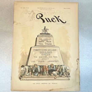 Revista Puck Paper antiga de 1892, outubro, Diário de pôsteres políticos, item de mais de 100 anos, presente colecionável raro para um amigo.