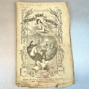 Antique 1861 “Arthur’s Home Magazine” Paper Magazine, Woman’s Illustrated  Journal, Over 100 years Item, Rare Collectible Gift for Friend.