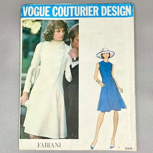 Vintage 1970s Fabiani Italy Vogue Couturier Design Sewing Uncut Pattern # 1065, Size 10, Women’s Misses’ Front Buttoned Dress, 1970s Style.