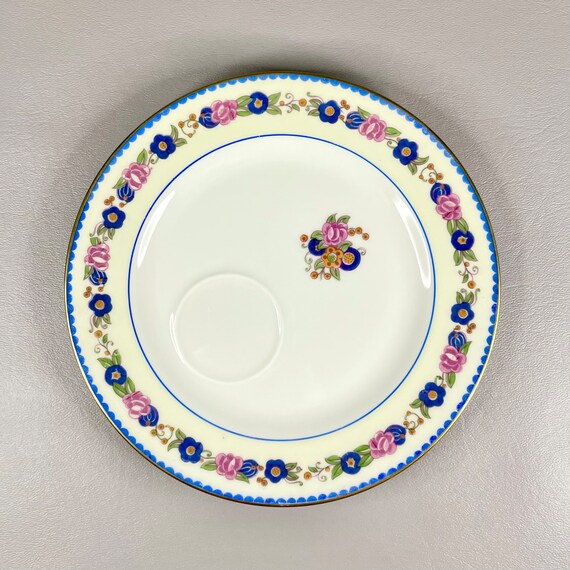 アンティーク リモージュ フランス デポーズ プレート：ピンク＆ブルー