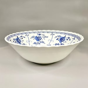 Vintage Jonson Bros Vegetable Bowl, Blue Floral “Indies” Pattern England Marked 8 Inch White Deep Bowl, Ironstone Collectors Gift Idea.