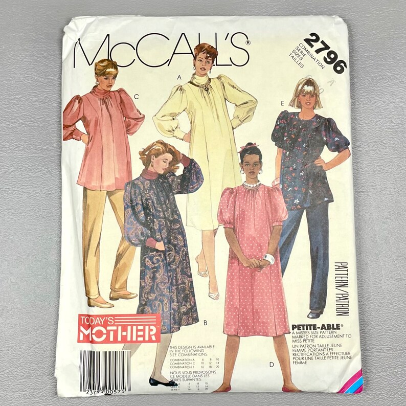Vintage 1986 Mccall's 2796 Sewing Pattern: Maternity Dress, Top & Pants ...