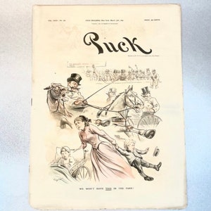 Antique 1892 Puck Paper Magazine March, Political Posters Journal, Over 100 years Item, Rare Collectible Gift for Friend.