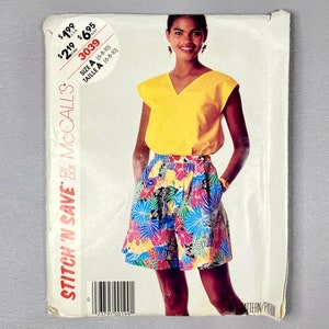 Vintage 1987 McCall’s # 3039 Sewing Uncut Pattern, Size 6 8 10 S M L, Womans Misses Top and Culottes, Modern Style.