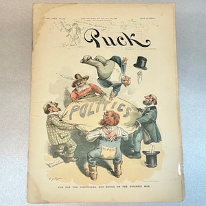 Revista Puck Paper antiga de 1896, junho, Diário de pôsteres políticos, item de mais de 100 anos, presente colecionável raro para um amigo.