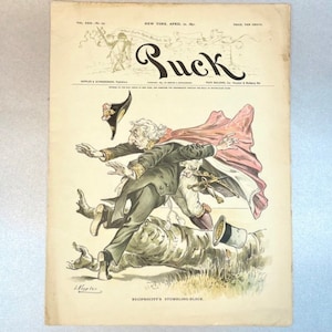 Revista de papel Puck antiga de 1891, pôsteres políticos em diário, item de mais de 100 anos, presente colecionável raro para um amigo.