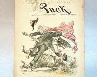 Rivista antica Puck del 1891: manifesti politici, raro oggetto da collezione