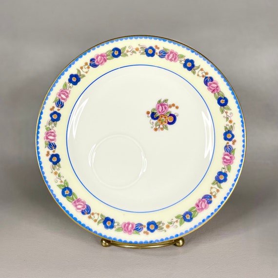 アンティーク リモージュ フランス デポーズ プレート：ピンク＆ブルー