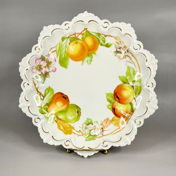 Antique Austria MZ Cabinet Plate, Oranges Apples Pears on White 10 inch Star Figural Plate, Collectors Gift Idea.