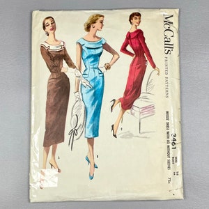 Vintage 1954 McCall's sömnadsmönster #3461: Mid-Century klänning med båtkrage, storlek 16
