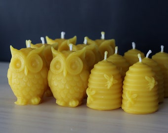 Tiny beeswax candles.Set of 4 candles . 4-5cm height. Owl and beehive. Small gift.Home decor | Wedding favor | Animal lovers | Save the bees