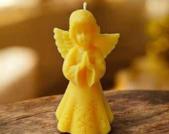 Beeswax Angel Candle – 100% Natural Beeswax | Christmas Angel Decor | Pure Beeswax Figurine Candle | Holiday Gift | Prayer Angel Candle