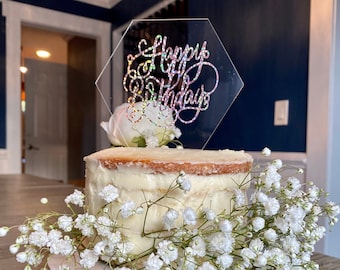 Clear Acrylic Happy Birthday Cake Topper: Modern Party Decor