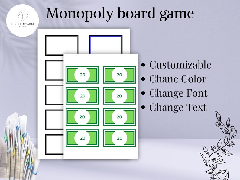 Blank Monopoly Board Game Template, Custom Monopoly Game, Party Game Printable, Instant Download ...