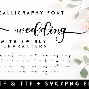 Fuente de boda con fuente cursiva de colas, fuente de caligrafía, corte de caligrafía svg, fuente de escritura cursiva, letras svg de boda
