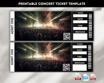 Plantilla editable de entradas para conciertos: Recuerdo personalizado del evento (PDF)