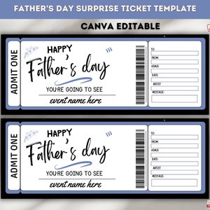 Druckbares Vatertags-Überraschungsticket, Geschenkticket, bearbeitbares Ticket, Geburtstagsgeschenk, Überraschungsticket, druckbare Tickets, sofortiger Download