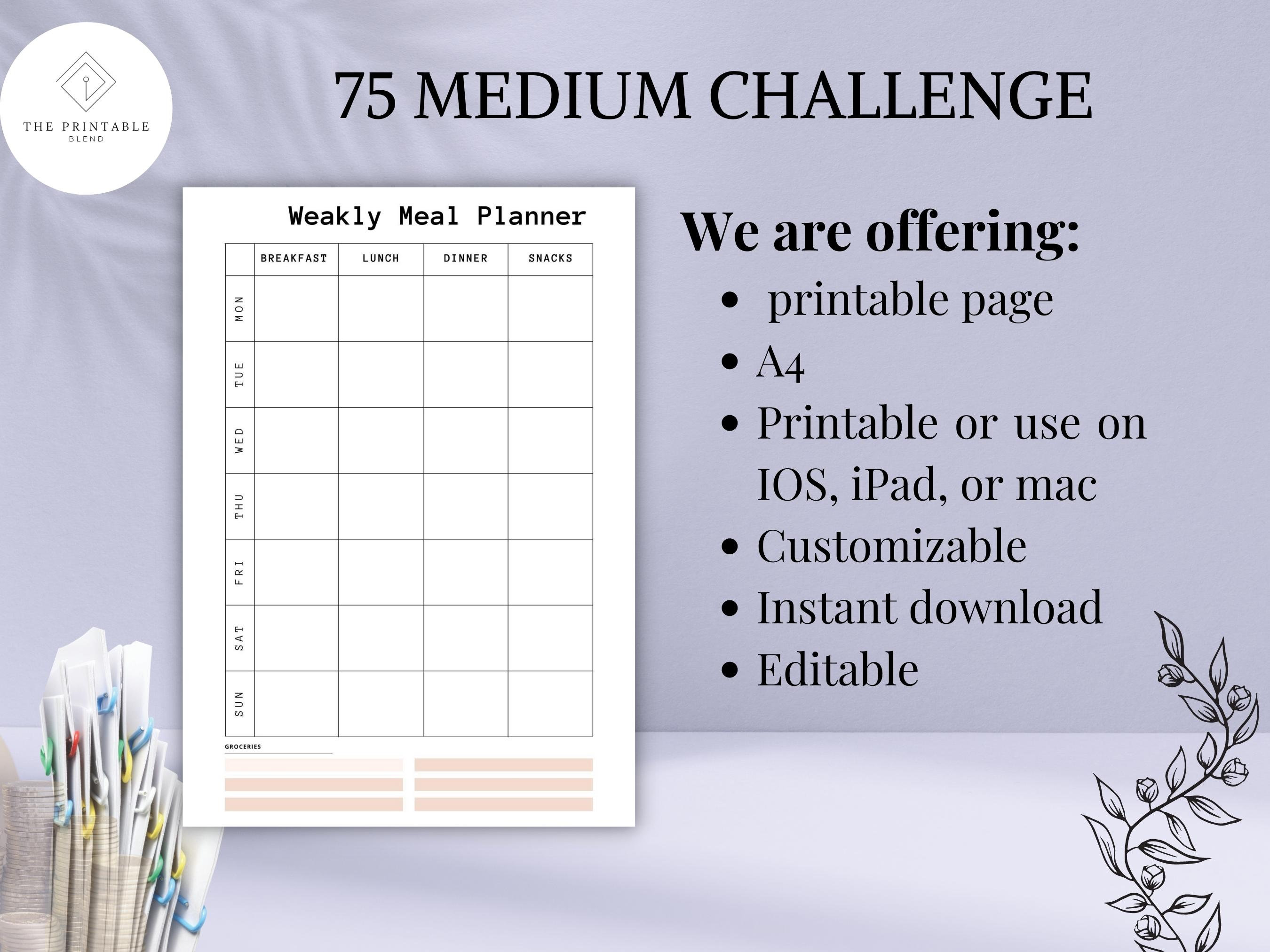 75 Medium Challenge, 75 Medium Printable, 75 Medium Challenge Editable ...