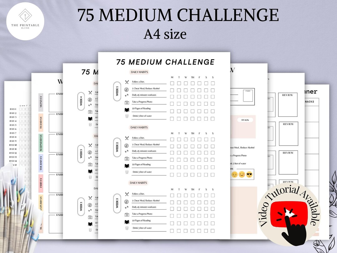 75 Medium Challenge, 75 Medium Printable, 75 Medium Challenge Editable ...