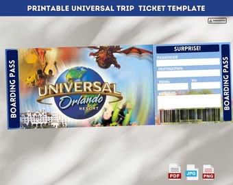 Editable Universal Surprise Trip Ticket Template, Boarding Pass Ticket,Printable Trip Ticket, Vacation Ticket,Instant Download,Editable Pdf